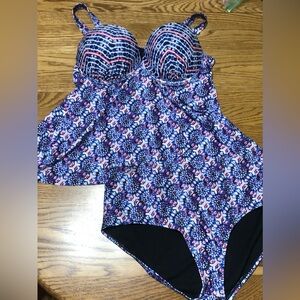 The Shore Club Ladies 16 Tankini 2Pc Swimsuit Navy White 1X Swimsuit women’s